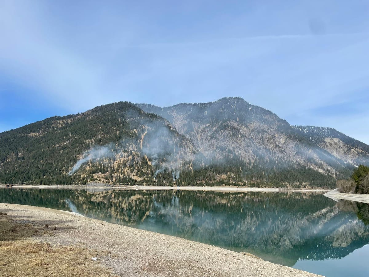 Waldbrand entlang des Höhenwegs am Plansee